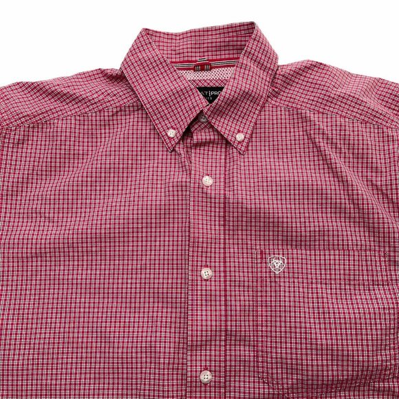 Ariat Other - Ariat Shirt Men Medium Red Plaid Short Sleeve Button Down Pro Series Cotton Poly